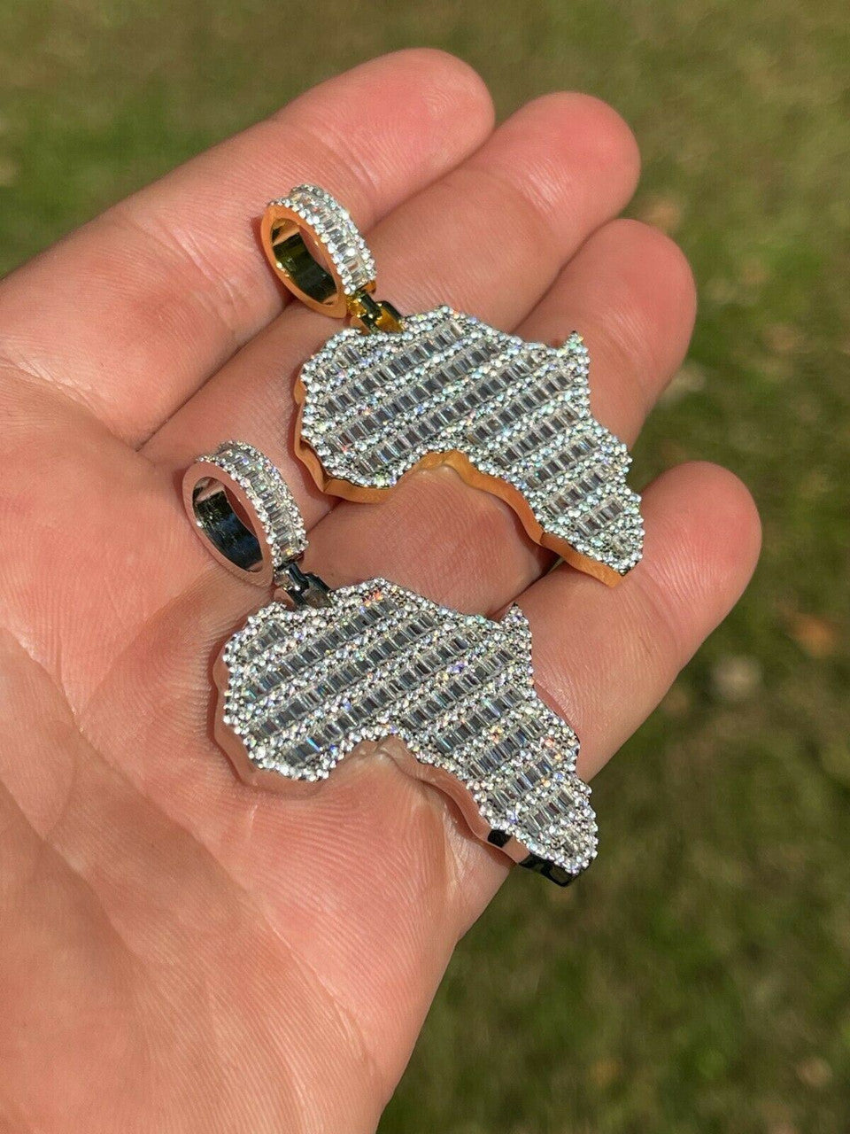 Hip Hop Real 925 Silver Gold Hip Hop Africa Map Shape Pendant Iced Diamond Necklace Gold