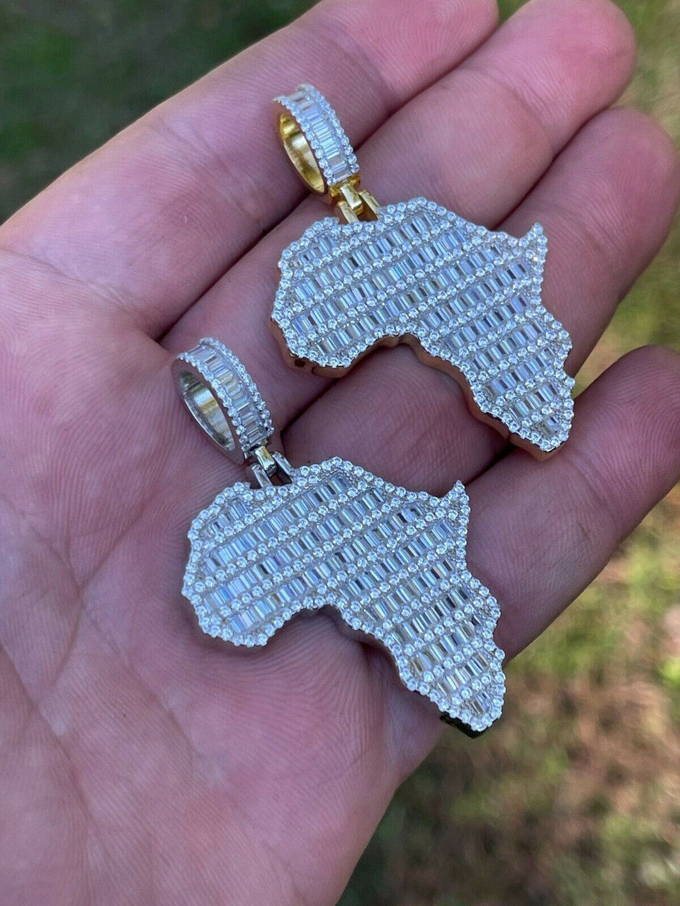 Hip Hop Real 925 Silver Gold Hip Hop Africa Map Shape Pendant Iced Diamond Necklace Gold