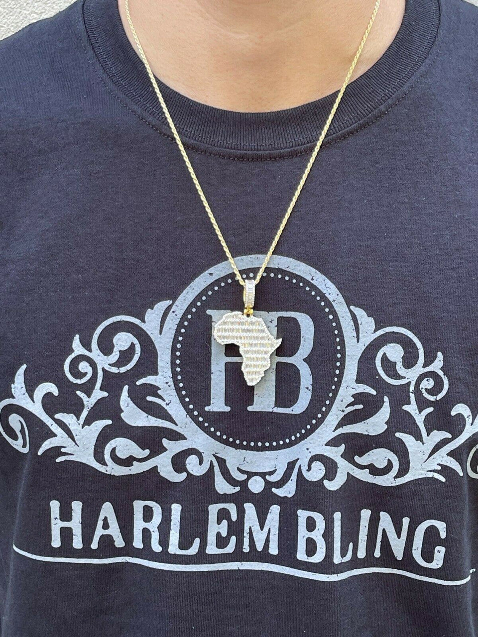Hip Hop Real 925 Silver Gold Hip Hop Africa Map Shape Pendant Iced Diamond Necklace Gold