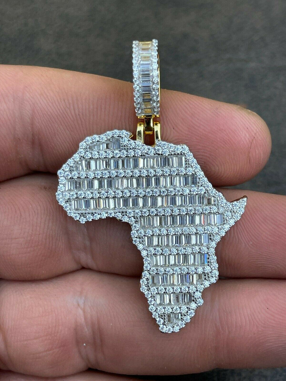 Hip Hop Real 925 Silver Gold Hip Hop Africa Map Shape Pendant Iced Diamond Necklace Gold