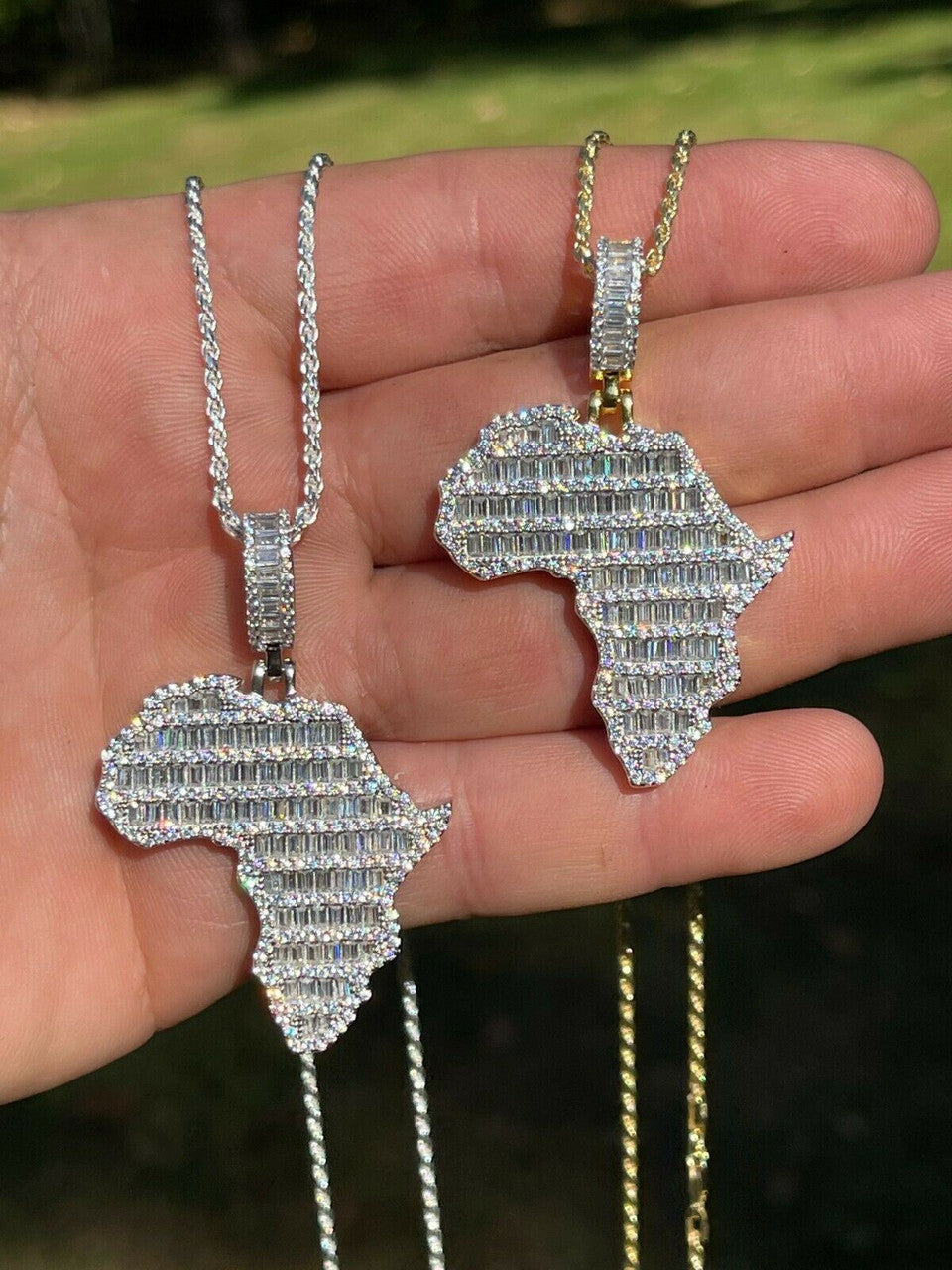Hip Hop Real 925 Silver Gold Hip Hop Africa Map Shape Pendant Iced Diamond Necklace Gold
