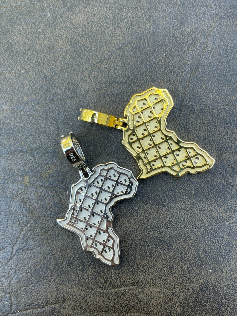 Hip Hop Real 925 Silver Gold Hip Hop Africa Map Shape Pendant Iced Diamond Necklace Gold