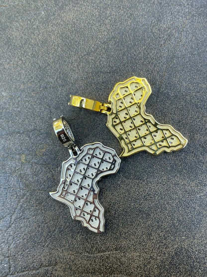 Hip Hop Real 925 Silver Gold Hip Hop Africa Map Shape Pendant Iced Diamond Necklace Gold