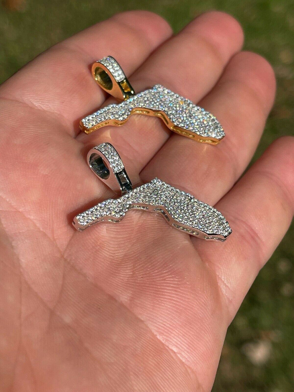 Hip Hop Real 925 Silver Hip Hop Florida State Shape Pendant Iced Diamond Necklace Gold