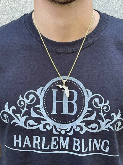 Hip Hop Real 925 Silver Hip Hop Florida State Shape Pendant Iced Diamond Necklace Gold