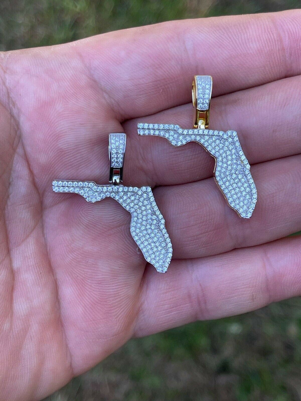 Hip Hop Real 925 Silver Hip Hop Florida State Shape Pendant Iced Diamond Necklace Gold