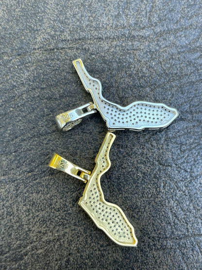 Hip Hop Real 925 Silver Hip Hop Florida State Shape Pendant Iced Diamond Necklace Gold