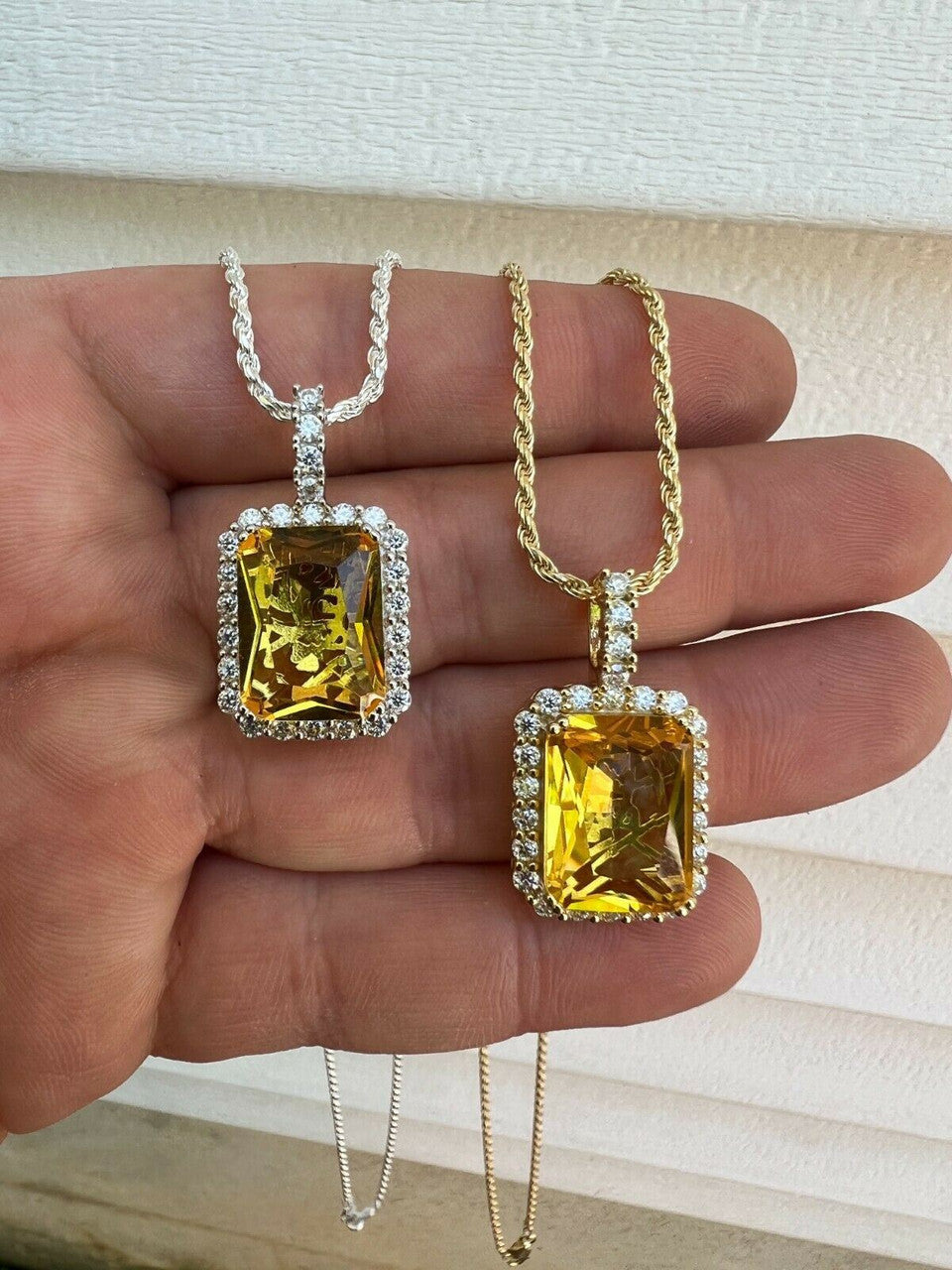 Hip Hop Real 925 Silver Hip Hop Iced Yellow Simulated Canary Diamond Pendant Necklace