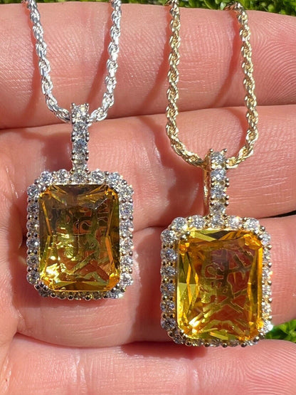 Hip Hop Real 925 Silver Hip Hop Iced Yellow Simulated Canary Diamond Pendant Necklace