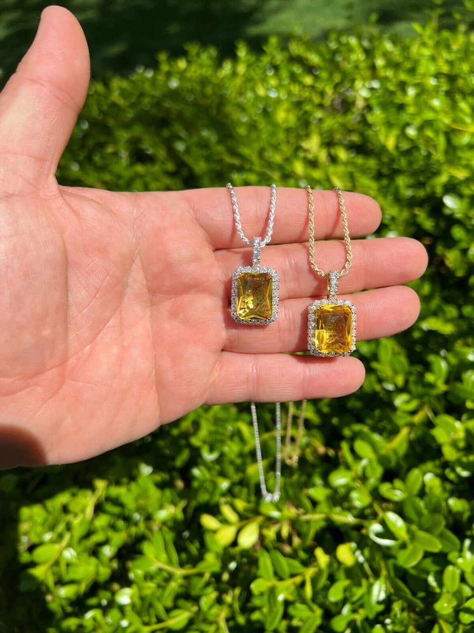 Hip Hop Real 925 Silver Hip Hop Iced Yellow Simulated Canary Diamond Pendant Necklace