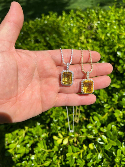 Hip Hop Real 925 Silver Hip Hop Iced Yellow Simulated Canary Diamond Pendant Necklace