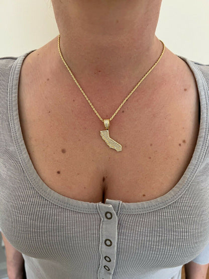 Hip Hop Real 925 Silver HipHop California State Shape Pendant Iced Diamond Necklace Gold