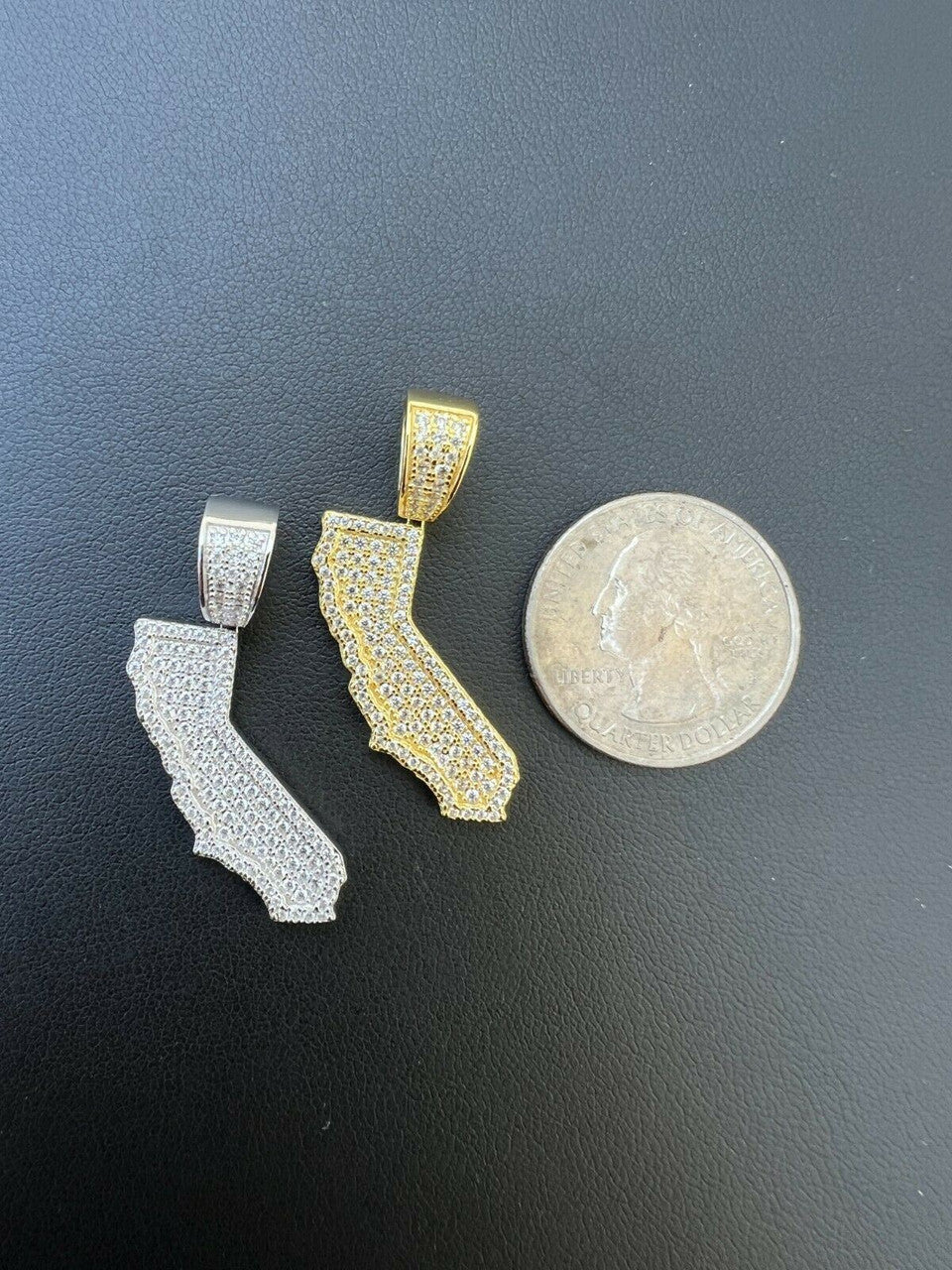 Hip Hop Real 925 Silver HipHop California State Shape Pendant Iced Diamond Necklace Gold