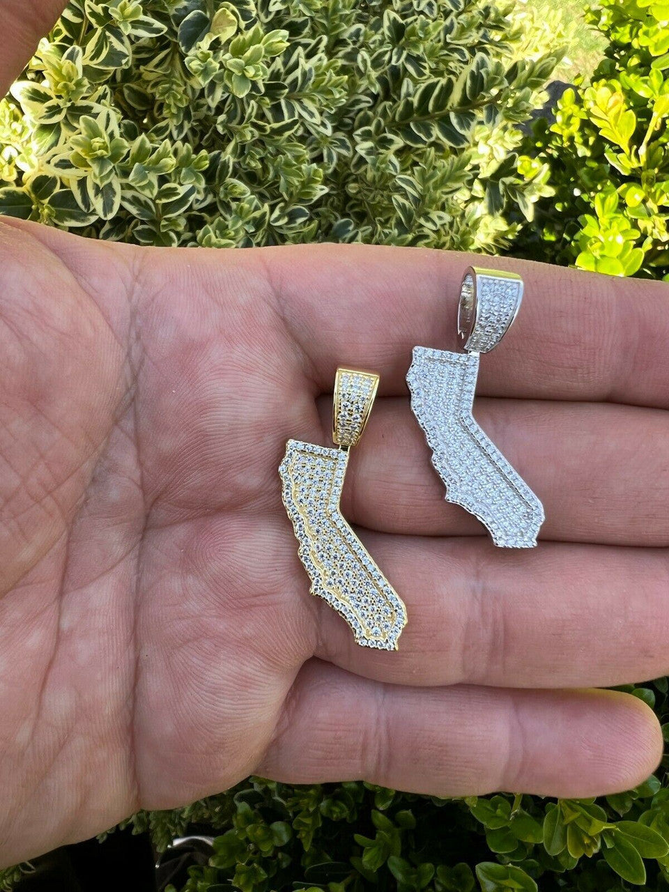 Hip Hop Real 925 Silver HipHop California State Shape Pendant Iced Diamond Necklace Gold
