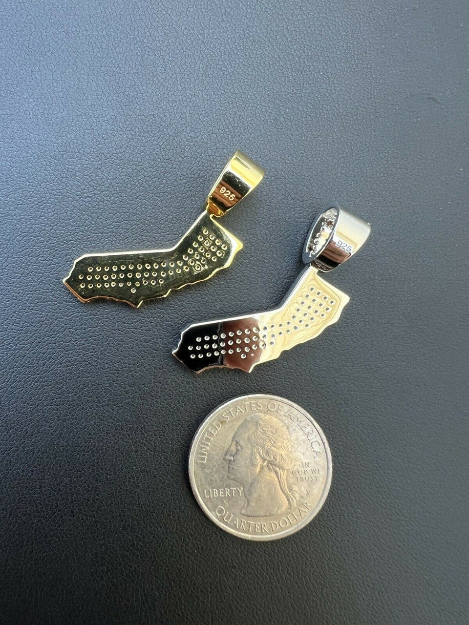 Hip Hop Real 925 Silver HipHop California State Shape Pendant Iced Diamond Necklace Gold