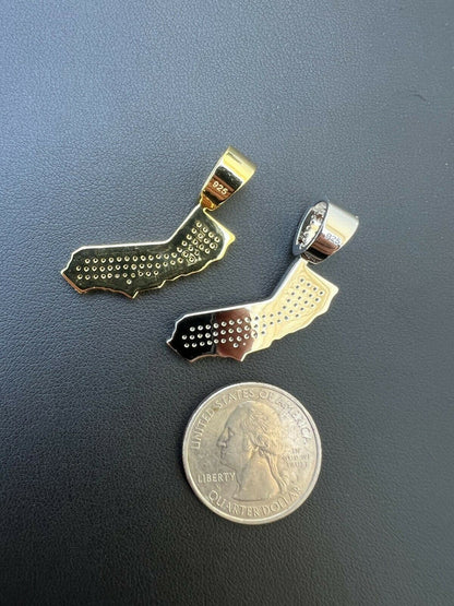 Hip Hop Real 925 Silver HipHop California State Shape Pendant Iced Diamond Necklace Gold