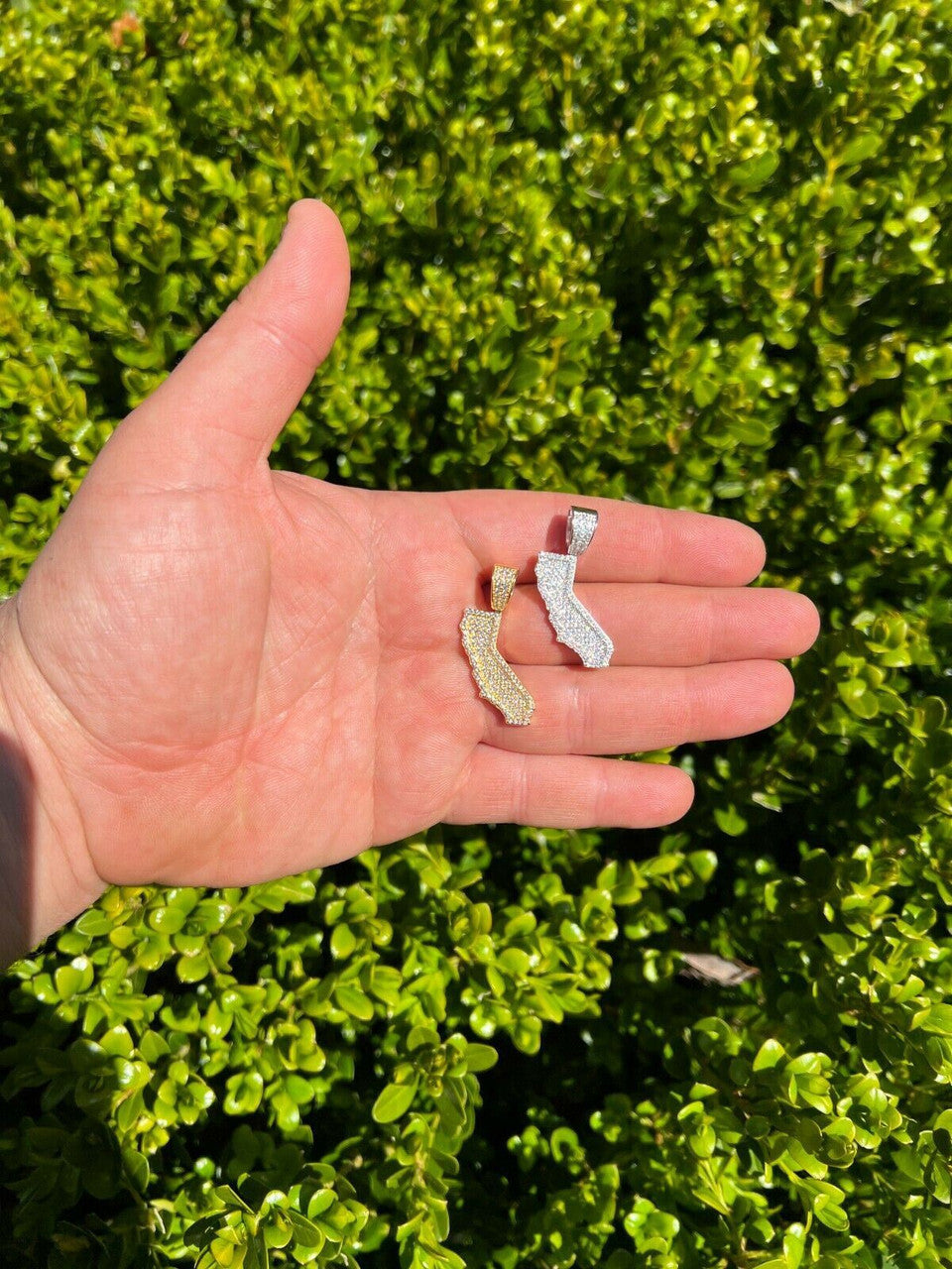 Hip Hop Real 925 Silver HipHop California State Shape Pendant Iced Diamond Necklace Gold