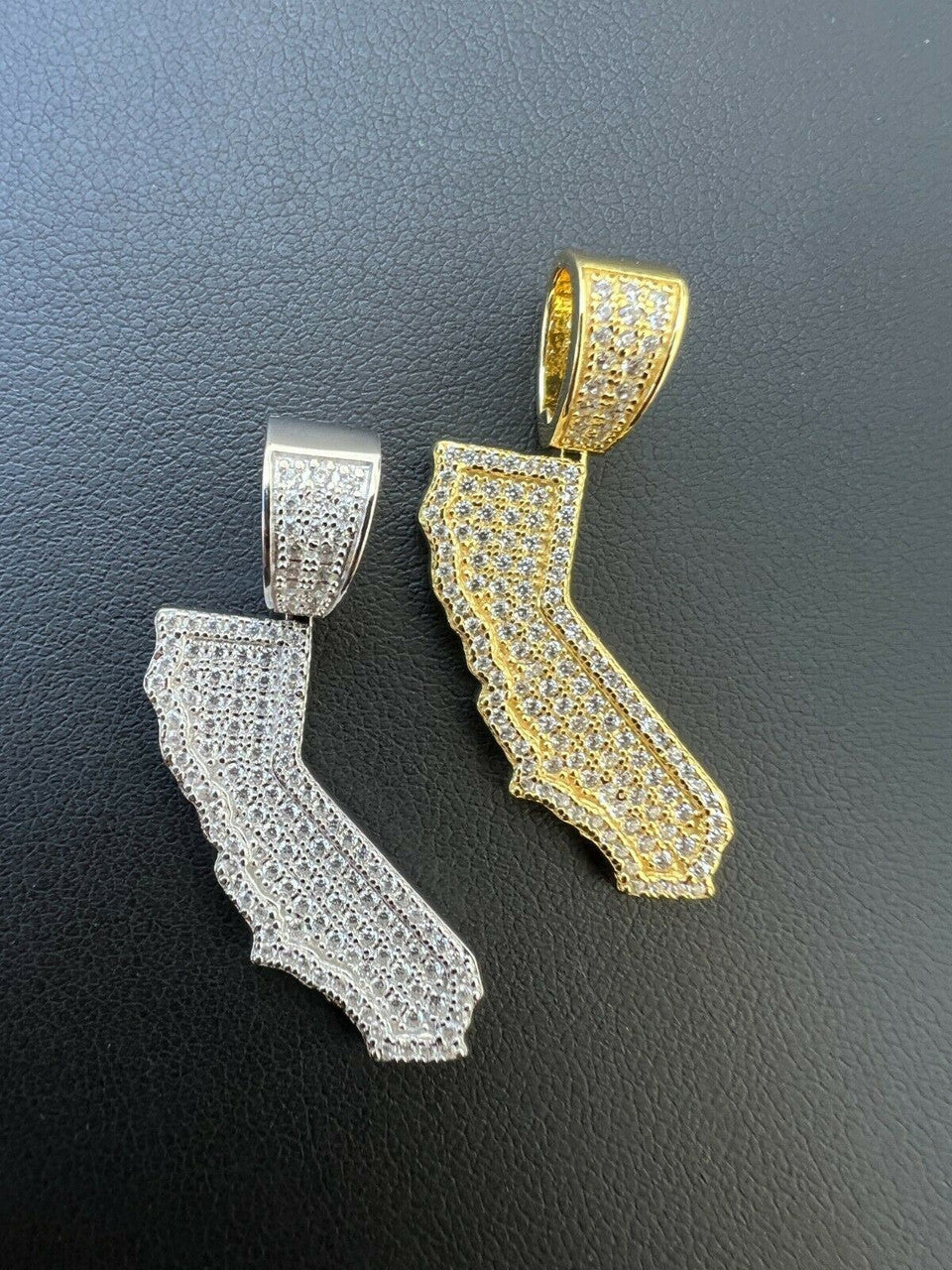 Hip Hop Real 925 Silver HipHop California State Shape Pendant Iced Diamond Necklace Gold