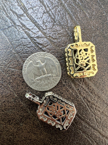 Hip Hop Real 925 Silver Iced Simulated Sapphire Stone Pendant Necklace