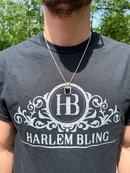 Hip Hop Real 925 Silver Iced Simulated Sapphire Stone Pendant Necklace