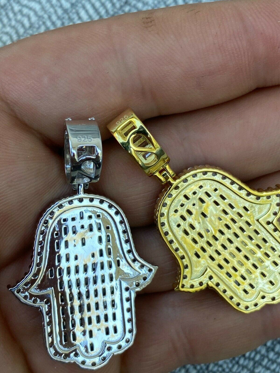 Hip Hop Real 925 Sterling Silver Hip Hop Hamsa Hand Star Of David Pendant Iced Diamond