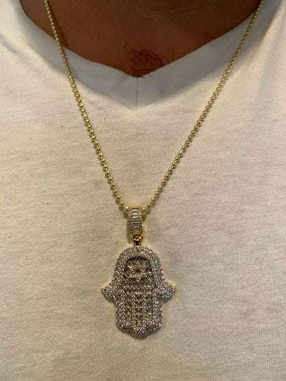 Hip Hop Real 925 Sterling Silver Hip Hop Hamsa Hand Star Of David Pendant Iced Diamond