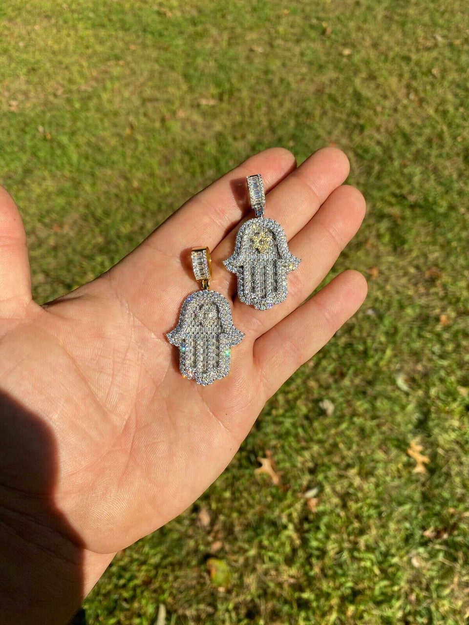 Hip Hop Real 925 Sterling Silver Hip Hop Hamsa Hand Star Of David Pendant Iced Diamond