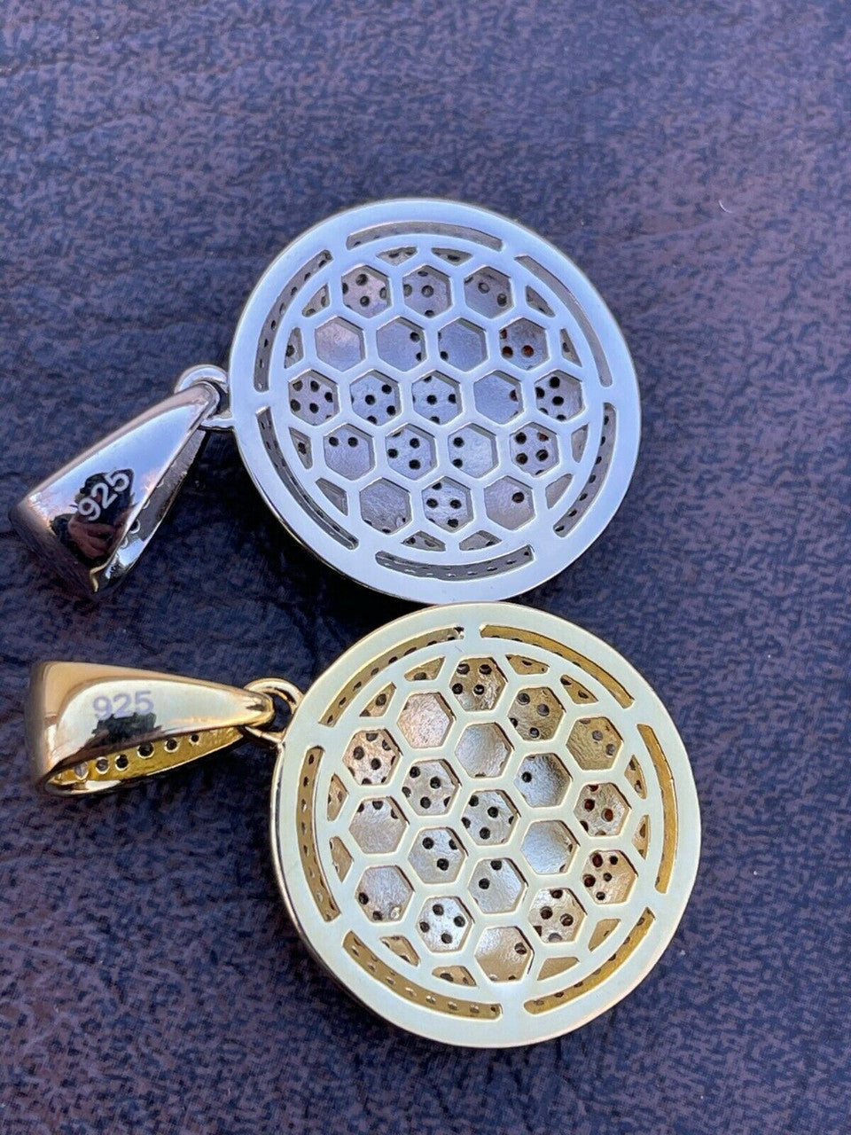 Hip Hop Real 925 Sterling Silver Hip Hop Smiley Face Emoji Pendant Necklace Iced Gold