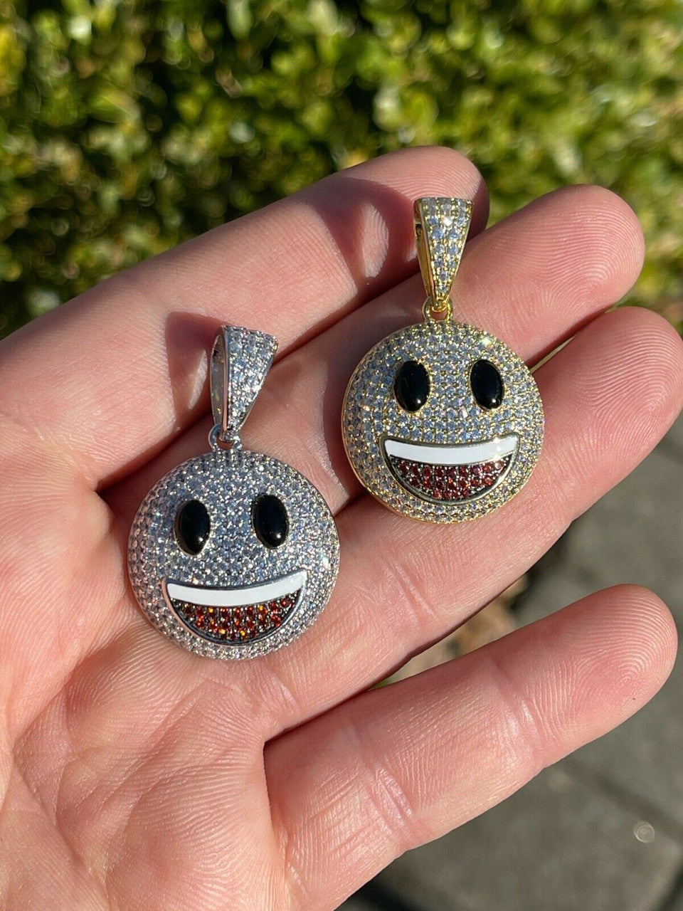 Real 925 Sterling Silver Hip Hop Smiley Face Emoji Pendant