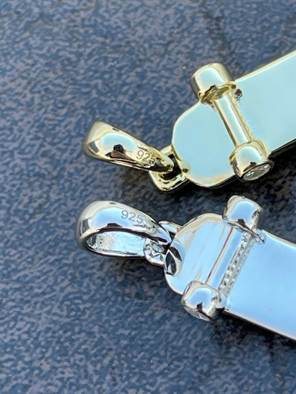 Hip Hop Real 925 Sterling Silver Iced Diamond Skateboard Pendant Hip Hop Gold Necklace