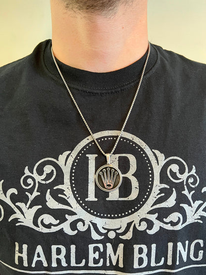 Hip Hop Real 925 Sterling Silver Rolex Chain with Pendant