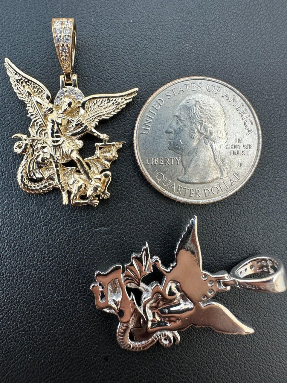 Hip Hop Real Diamond Saint Michael Archangel Pendant Solid 14k Gold Necklace Pendant