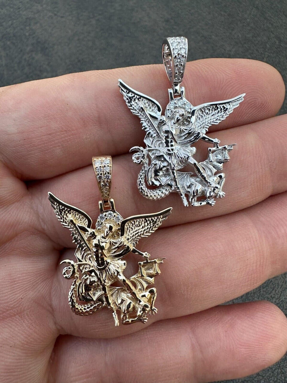 Hip Hop Real Diamond Saint Michael Archangel Pendant Solid 14k Gold Necklace Pendant