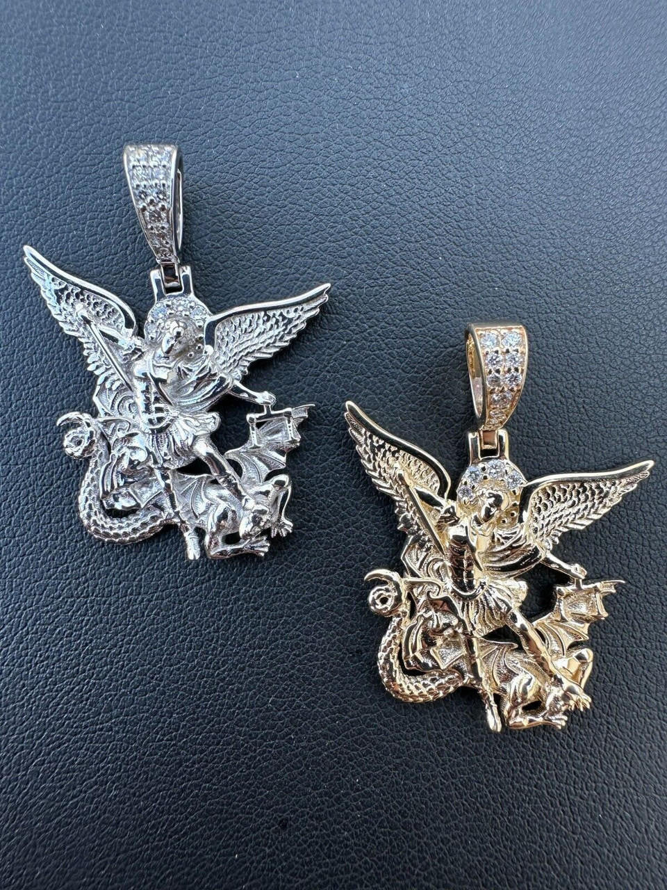 Hip Hop Real Diamond Saint Michael Archangel Pendant Solid 14k Gold Necklace Pendant