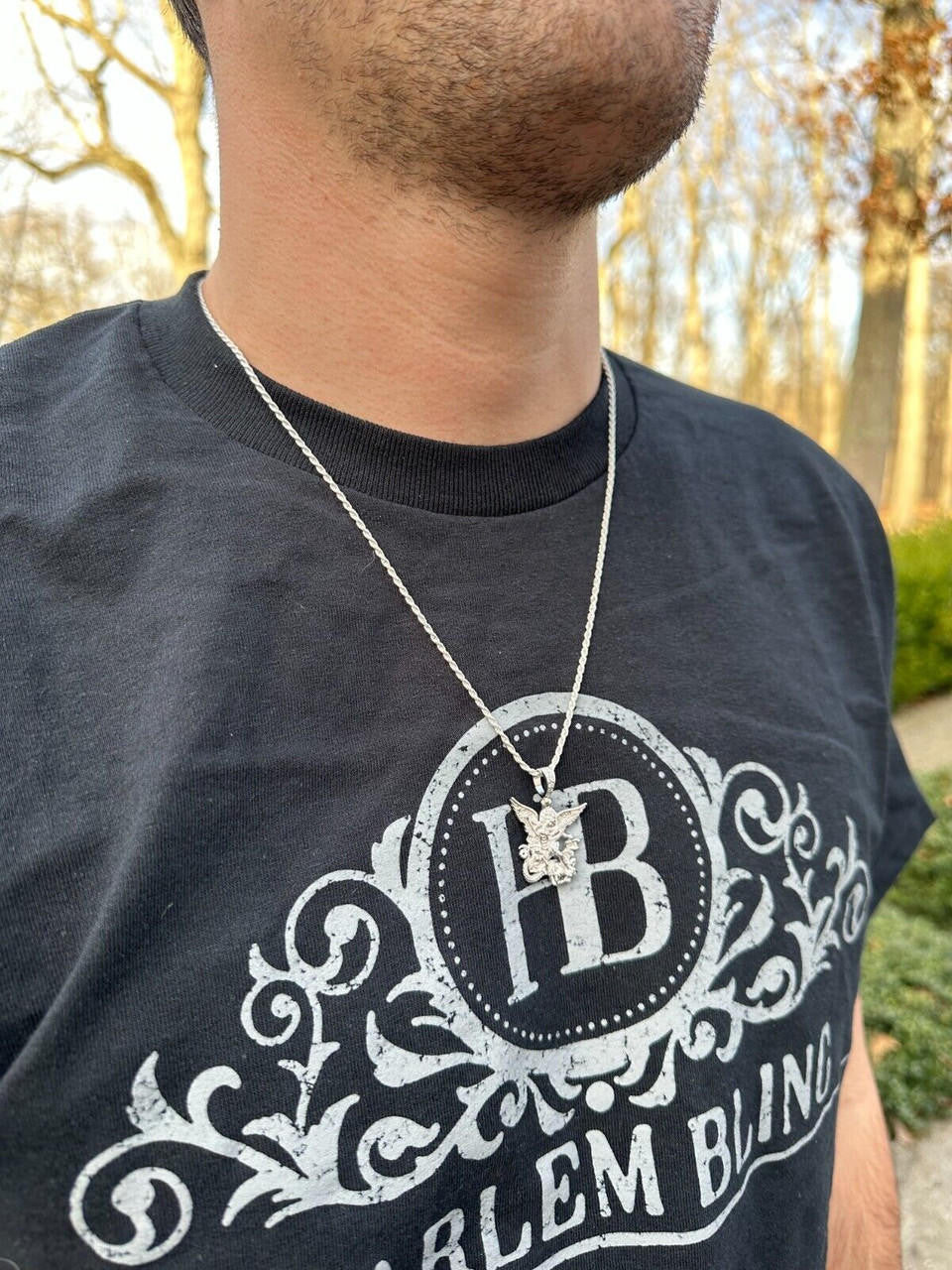 Hip Hop Real Diamond Saint Michael Archangel Pendant Solid 925 Silver Necklace Pendant