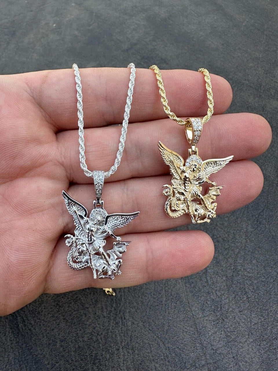 Hip Hop Real Diamond Saint Michael Archangel Pendant Solid 925 Silver Necklace Pendant
