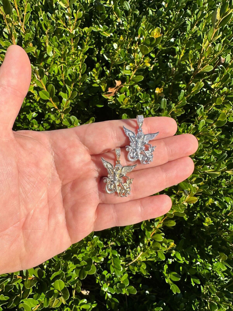 Hip Hop Real Diamond Saint Michael Archangel Pendant Solid 925 Silver Necklace Pendant