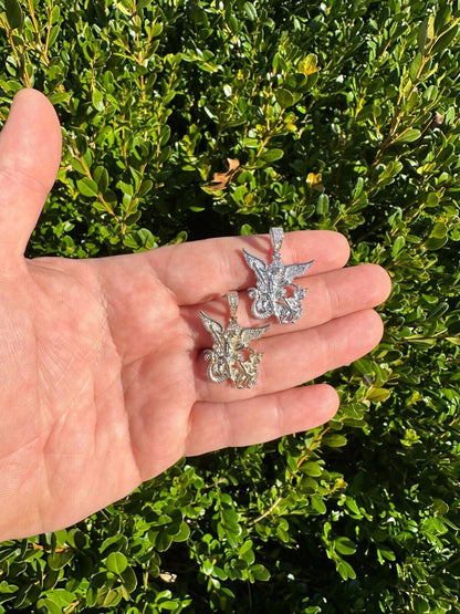 Hip Hop Real Diamond Saint Michael Archangel Pendant Solid 925 Silver Necklace Pendant