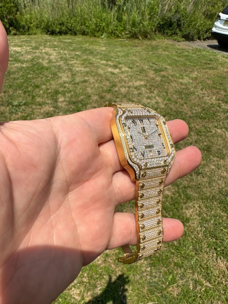 Hip Hop Real Hip Hop Watch Fully Iced Mens Automatic Movement Gold Stainless Arabic