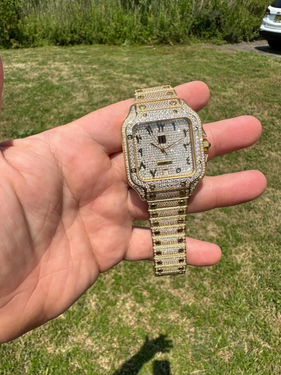 Hip Hop Real Hip Hop Watch Fully Iced Mens Automatic Movement Gold Stainless Arabic