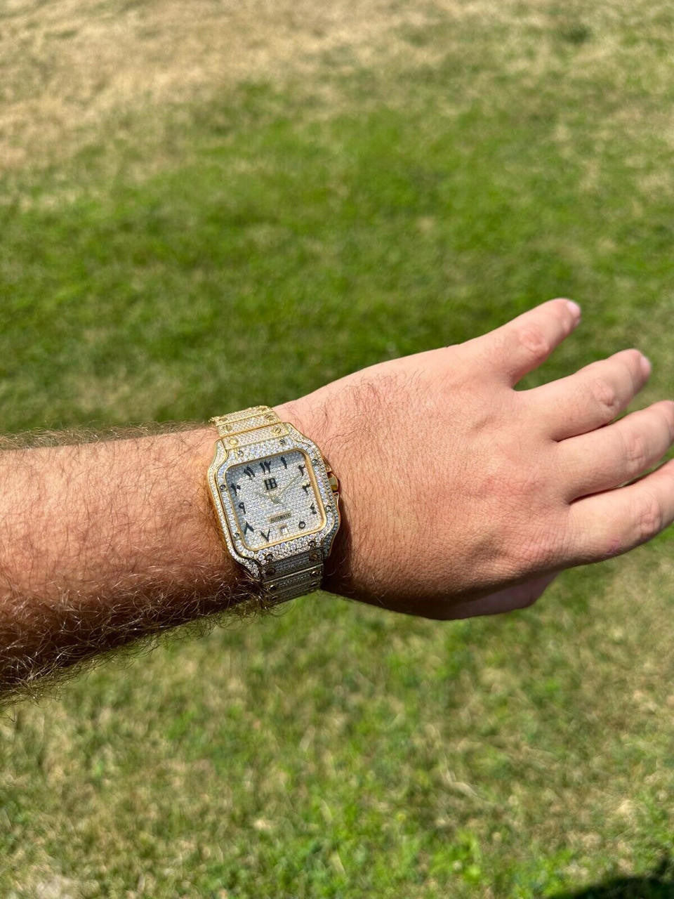 Hip Hop Real Hip Hop Watch Fully Iced Mens Automatic Movement Gold Stainless Arabic