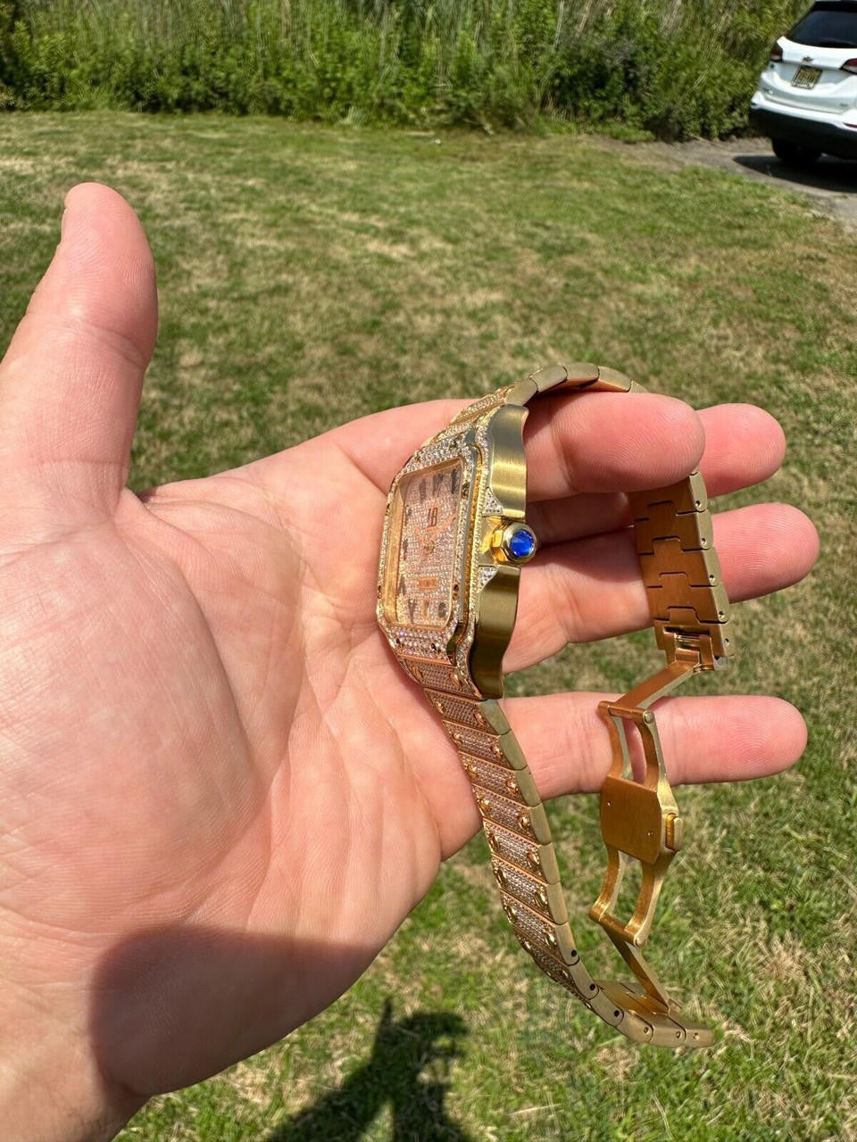 Hip Hop Real Hip Hop Watch Fully Iced Mens Automatic Movement Gold Stainless Arabic