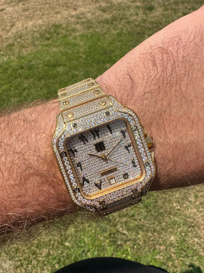 Hip Hop Real Hip Hop Watch Fully Iced Mens Automatic Movement Gold Stainless Arabic