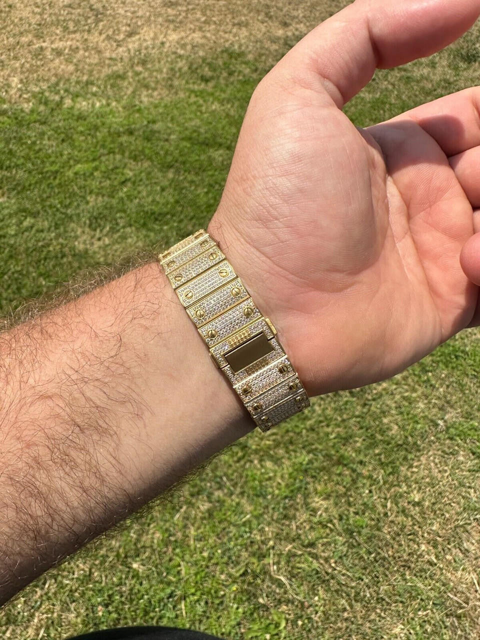 Hip Hop Real Hip Hop Watch Fully Iced Mens Automatic Movement Gold Stainless Arabic