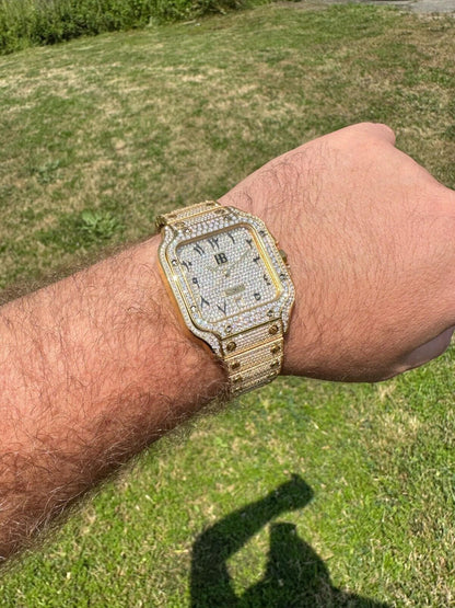 Hip Hop Real Hip Hop Watch Fully Iced Mens Automatic Movement Gold Stainless Arabic