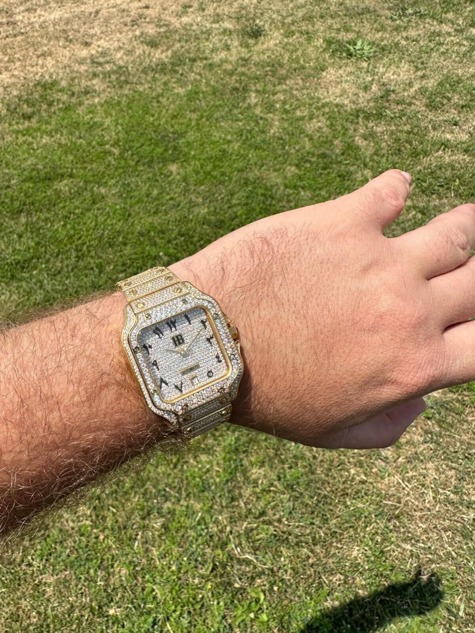 Hip Hop Real Hip Hop Watch Fully Iced Mens Automatic Movement Gold Stainless Arabic