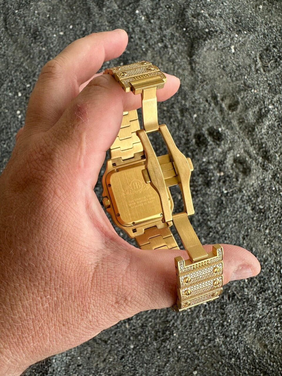 Hip Hop Real Hip Hop Watch Fully Iced Mens Automatic Movement Gold Stainless Arabic