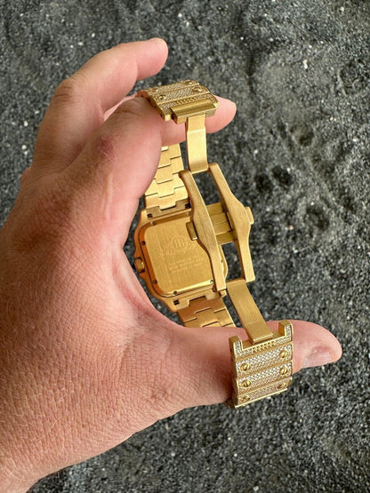 Hip Hop Real Hip Hop Watch Fully Iced Mens Automatic Movement Gold Stainless Arabic