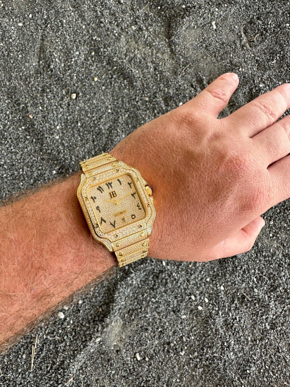 Hip Hop Real Hip Hop Watch Fully Iced Mens Automatic Movement Gold Stainless Arabic