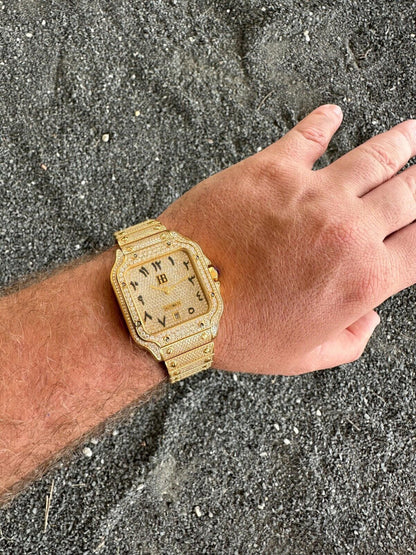 Hip Hop Real Hip Hop Watch Fully Iced Mens Automatic Movement Gold Stainless Arabic